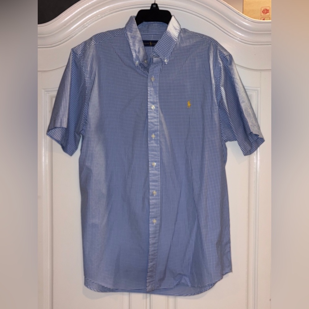 Ralph Lauren Men’s Short-Sleeve Button-Down Gingham Check Shirt - Blue White